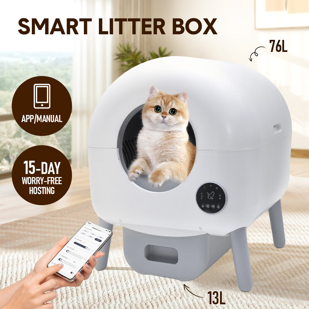 76L Large Self-cleaning Automatic Cat Litter Box Electric Pet Litter Tray Smart APP Controlled Safety Protection and 6 Color Lighting with Garbage Bag