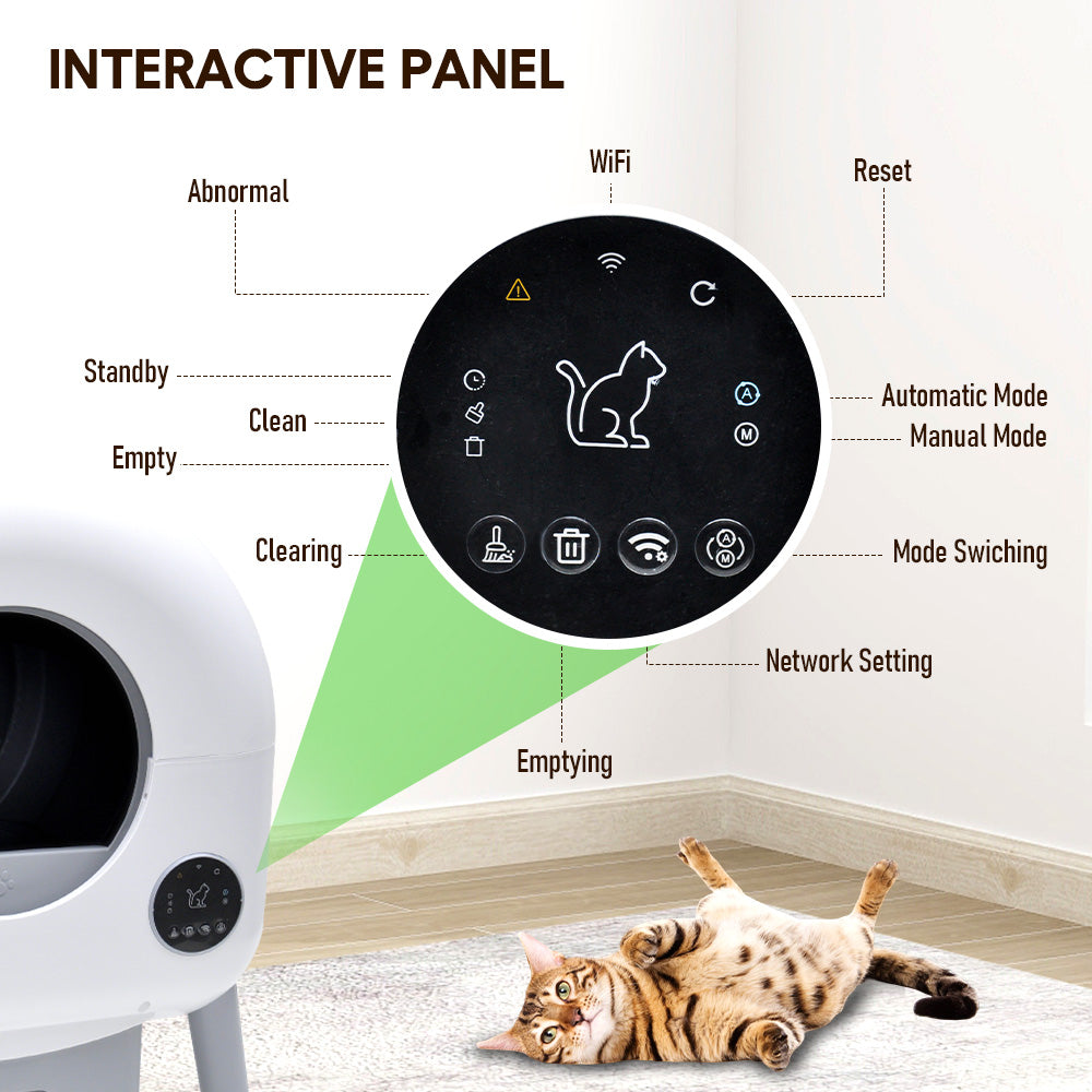 76L Large Self-cleaning Automatic Cat Litter Box Electric Pet Litter Tray Smart APP Controlled Safety Protection and 6 Color Lighting with Garbage Bag