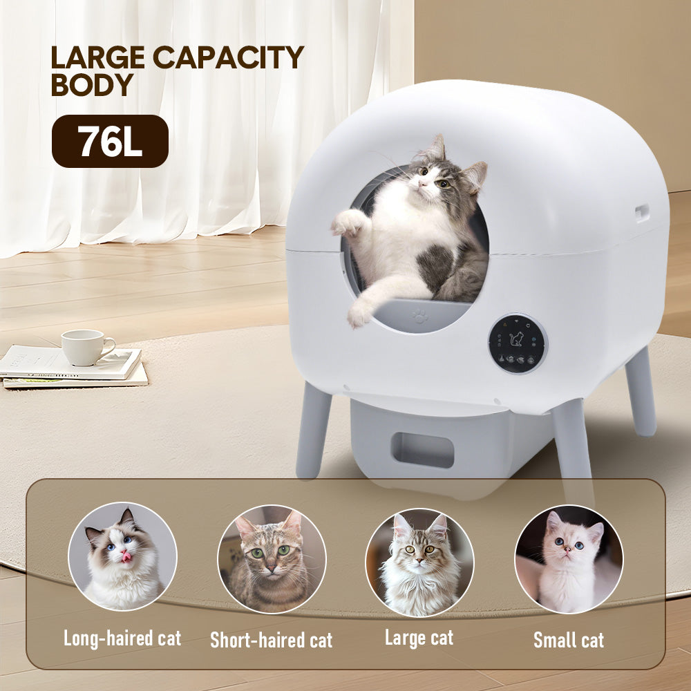 76L Large Self-cleaning Automatic Cat Litter Box Electric Pet Litter Tray Smart APP Controlled Safety Protection and 6 Color Lighting with Garbage Bag