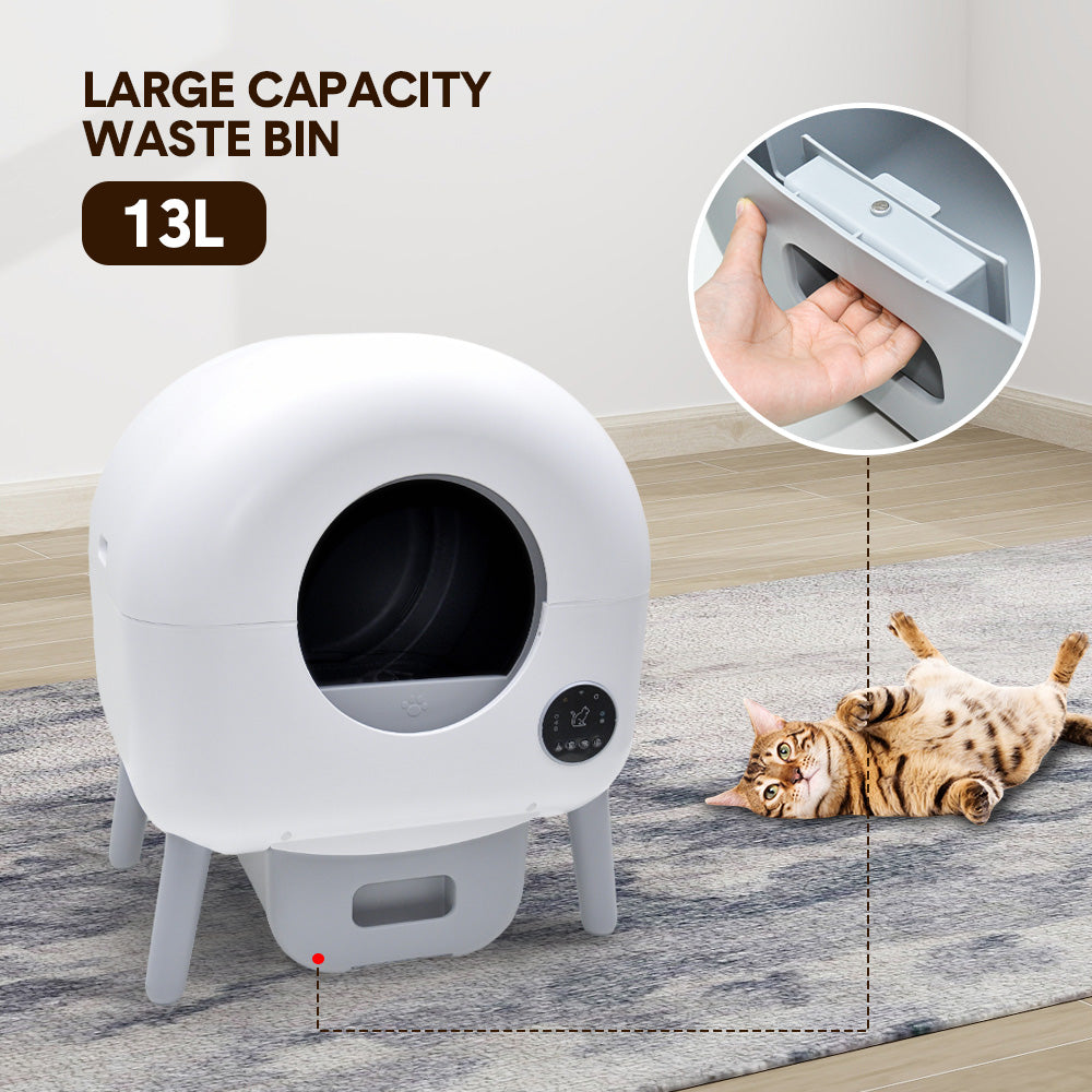 76L Large Self-cleaning Automatic Cat Litter Box Electric Pet Litter Tray Smart APP Controlled Safety Protection and 6 Color Lighting with Garbage Bag