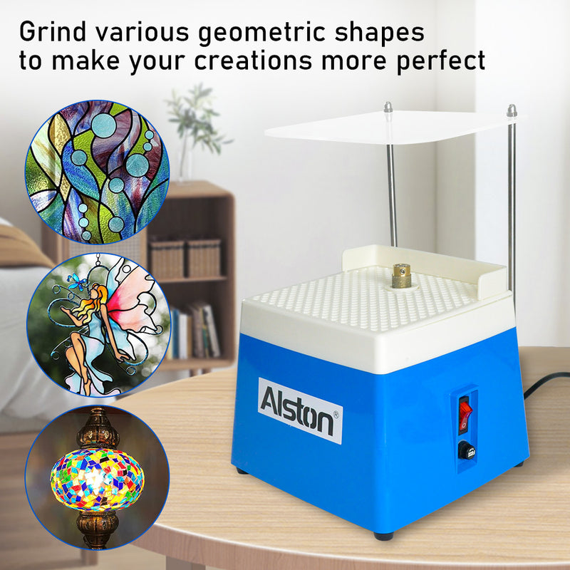 220V Portable Stained Grinders Glass Mini Power Glass Ceramics DIY Grinder Grinding Tool With Diamond Grinder Guard Tray Art Grinding Tool Blue