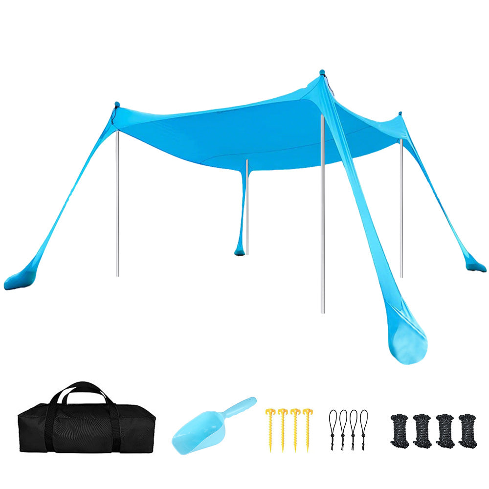 Portable Beach Tent Family Windproof Sun Shade UPF50+ UV Protection 10X10ft Canopy with 4 Stability Poles Ground Peg and Sand Shovel for Camping Fishing