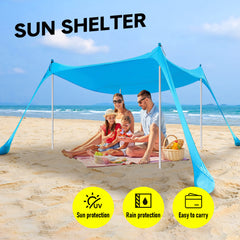 Portable Beach Tent Family Windproof Sun Shade UPF50+ UV Protection 10X10ft Canopy with 4 Stability Poles Ground Peg and Sand Shovel for Camping Fishing