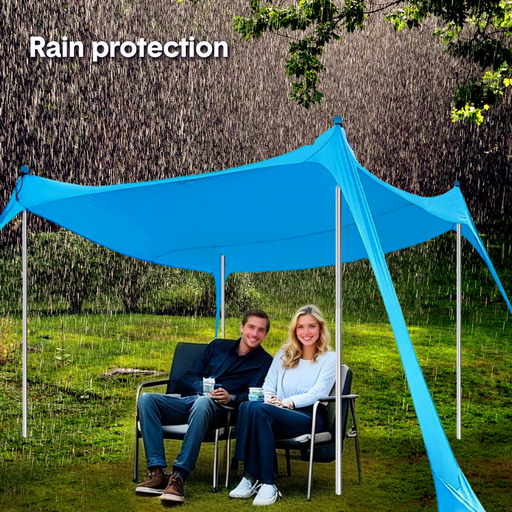 Portable Beach Tent Family Windproof Sun Shade UPF50+ UV Protection 10X10ft Canopy with 4 Stability Poles Ground Peg and Sand Shovel for Camping Fishing