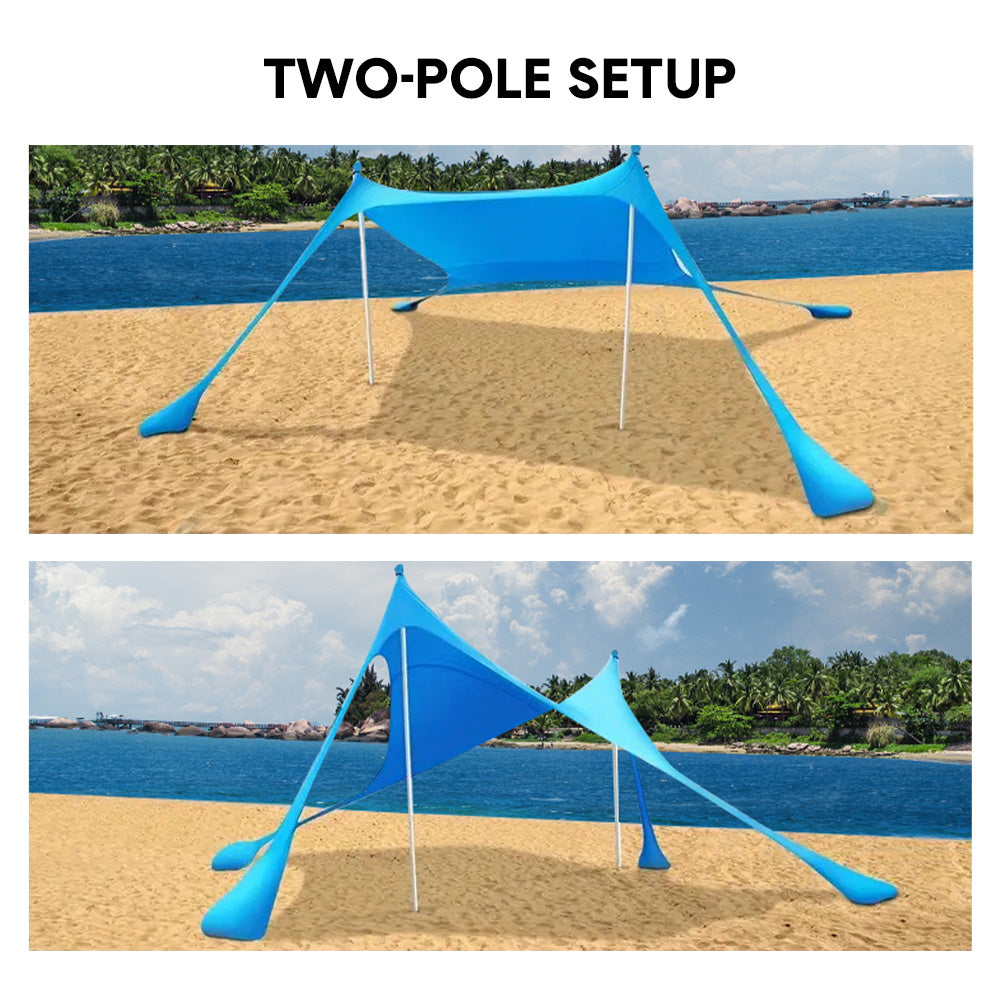 Portable Beach Tent Family Windproof Sun Shade UPF50+ UV Protection 10X10ft Canopy with 4 Stability Poles Ground Peg and Sand Shovel for Camping Fishing