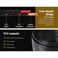 Giantz 4MM 100M Twin Core Wire Electrical Cable Extension Car 450V 2 Sheath