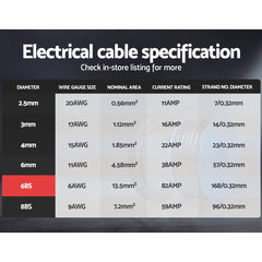 Giantz 6B&S 10M Twin Core Wire Electrical Cable Extension Car 450V 2 Sheath