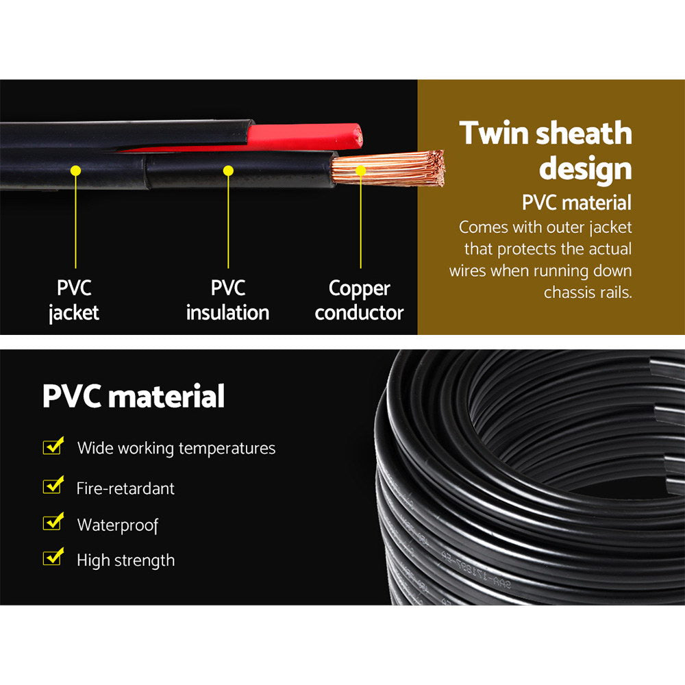 Giantz 6MM 30M Twin Core Wire Electrical Cable Extension Car 450V 2 Sheath