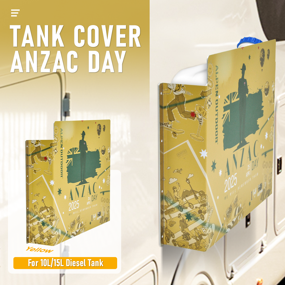 Alpen Outdoor Diesel Tank Cover Silver Gas Tank Bracket 2mm Thick Aluminium Tank Mounting Holder Fit for 10L/15L Tank for Caravan Trailer Toolbox Left Right ANZAC Yellow