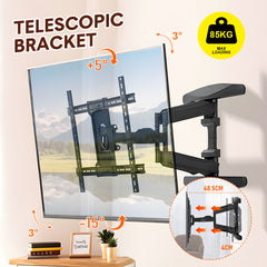 Telescopic Swivel and Tilt TV Monitor Wall Mount Bracket Load up to 85kg Full Motion Long Arm Bracket Max 48.5cm Extension For Most 32-80 inch Flat TVs