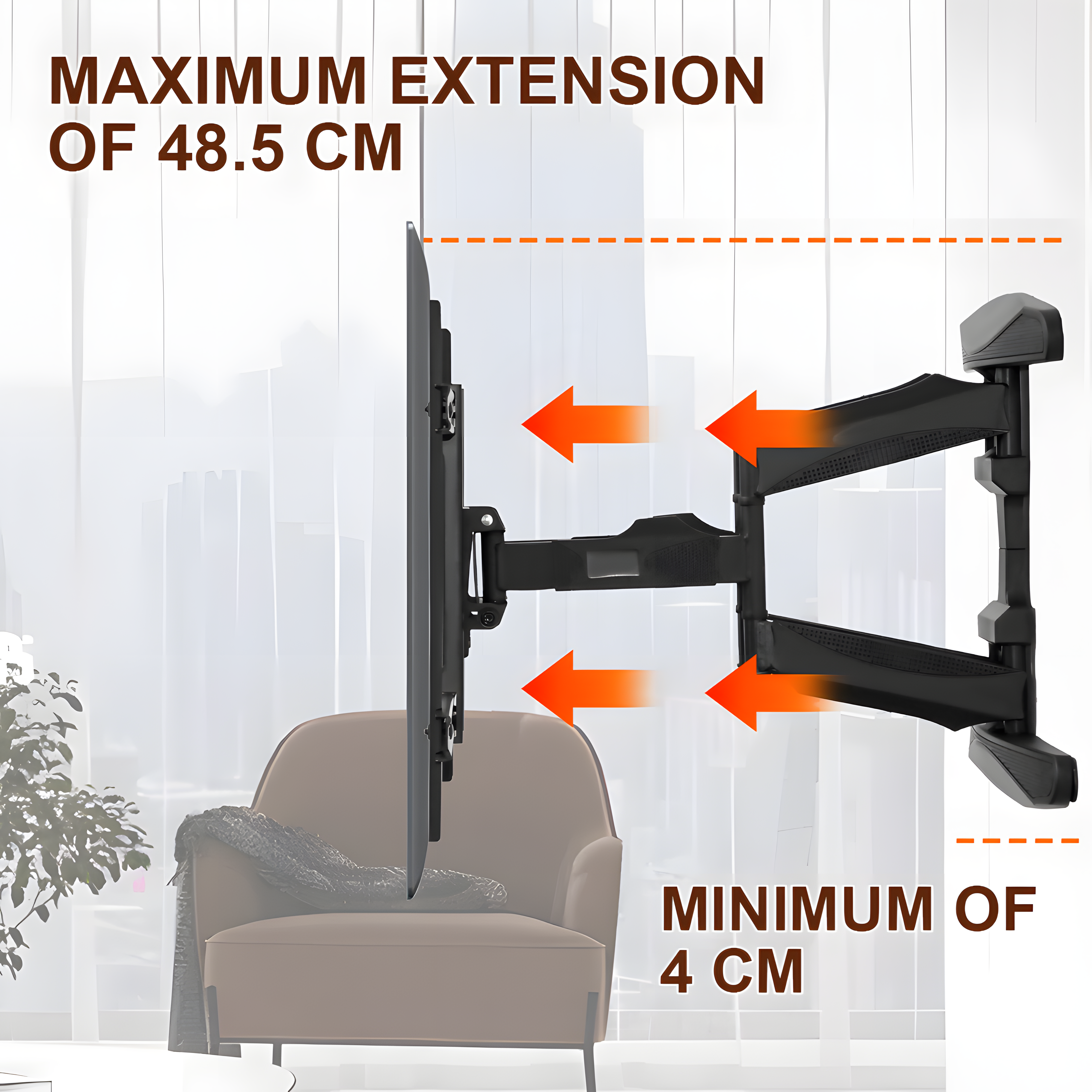 Telescopic Swivel and Tilt TV Monitor Wall Mount Bracket Load up to 85kg Full Motion Long Arm Bracket Max 48.5cm Extension For Most 32-80 inch Flat TVs