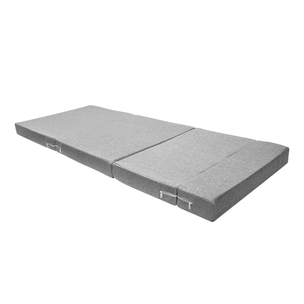 Trifold Mattress High Resiliency Foam Foldable Mattress Tri Folding 10cm Thickness per Layer with Zipper Washable Cover for Guests Bed/Travel/Yoga Grey