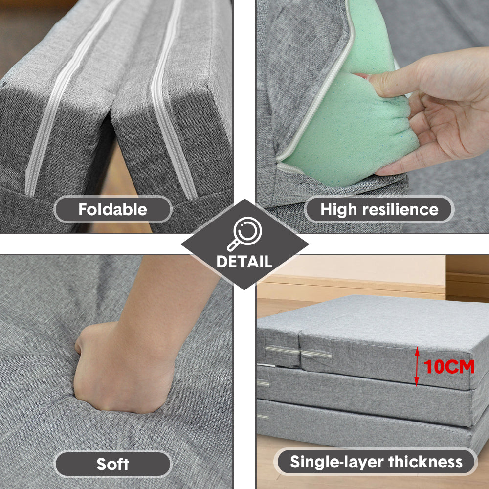 Trifold Mattress High Resiliency Foam Foldable Mattress Tri Folding 10cm Thickness per Layer with Zipper Washable Cover for Guests Bed/Travel/Yoga Grey