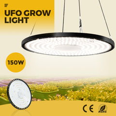 150W UFO Grow Light High PPFD Hanging Growing Lamp Wide Irradiate Fast Heat Dissipation with Ideal Spectrum for Indoor House Plant Vegetable and Bloom