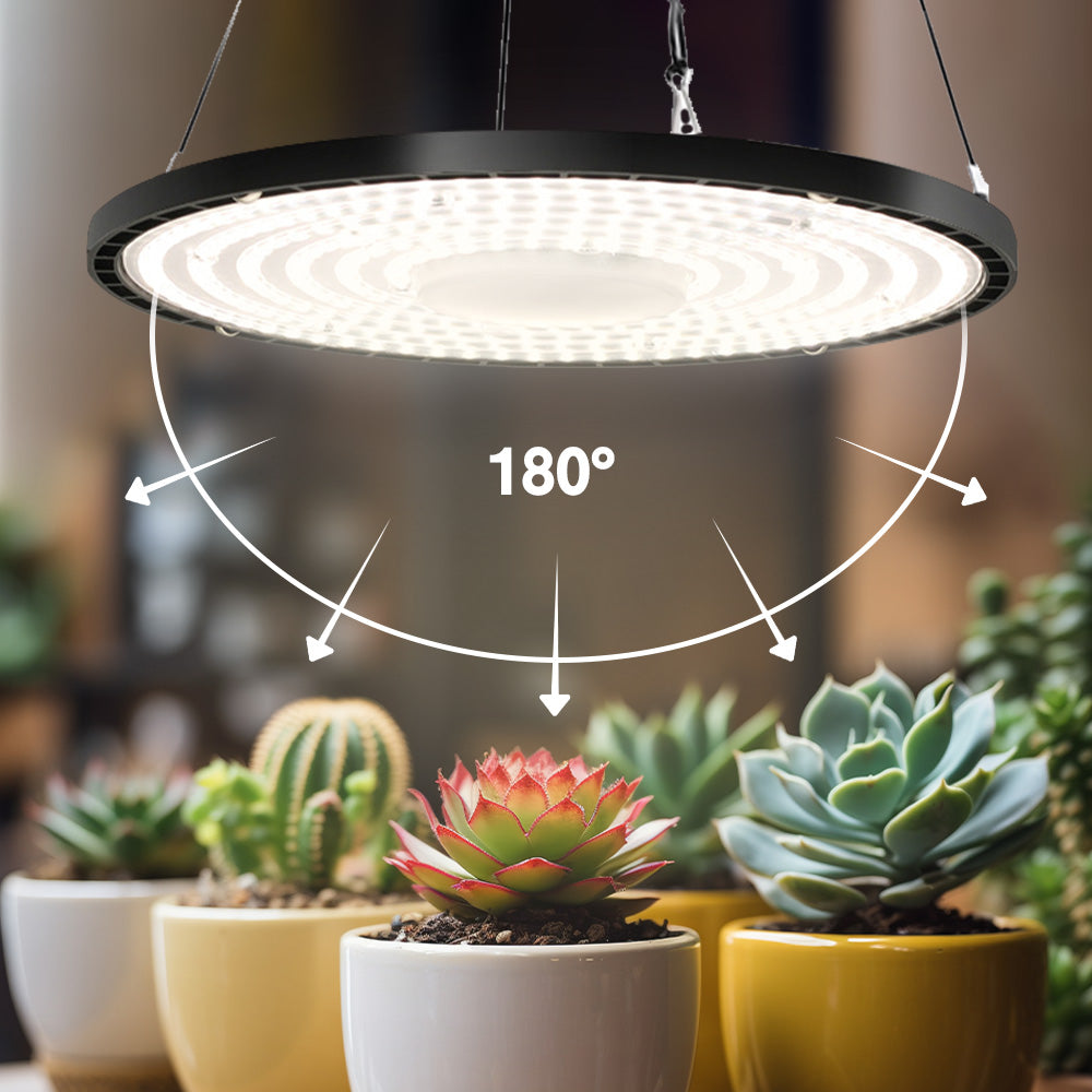 150W UFO Grow Light High PPFD Hanging Growing Lamp Wide Irradiate Fast Heat Dissipation with Ideal Spectrum for Indoor House Plant Vegetable and Bloom