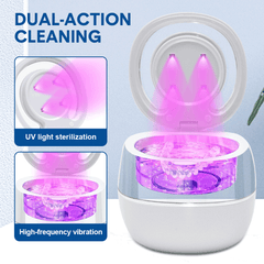 Ultrasonic UV Cleaner Portable 42khz Dual Mode Cleaner 180-220ml with Chamber and Timer for Dentures Aligner Retainer Dental and Jewellery Cleaning Machine