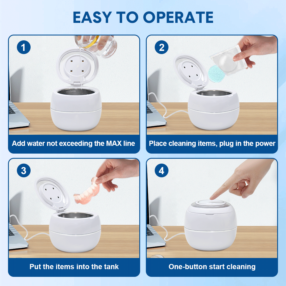 Ultrasonic UV Cleaner Portable 42khz Dual Mode Cleaner 180-220ml with Chamber and Timer for Dentures Aligner Retainer Dental and Jewellery Cleaning Machine