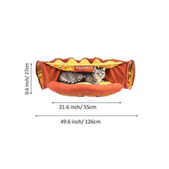 Cat Bed with Tunnel Large Foldable Soft Cushion Bedding Jazz Washable 2-in-1 Cat Bed