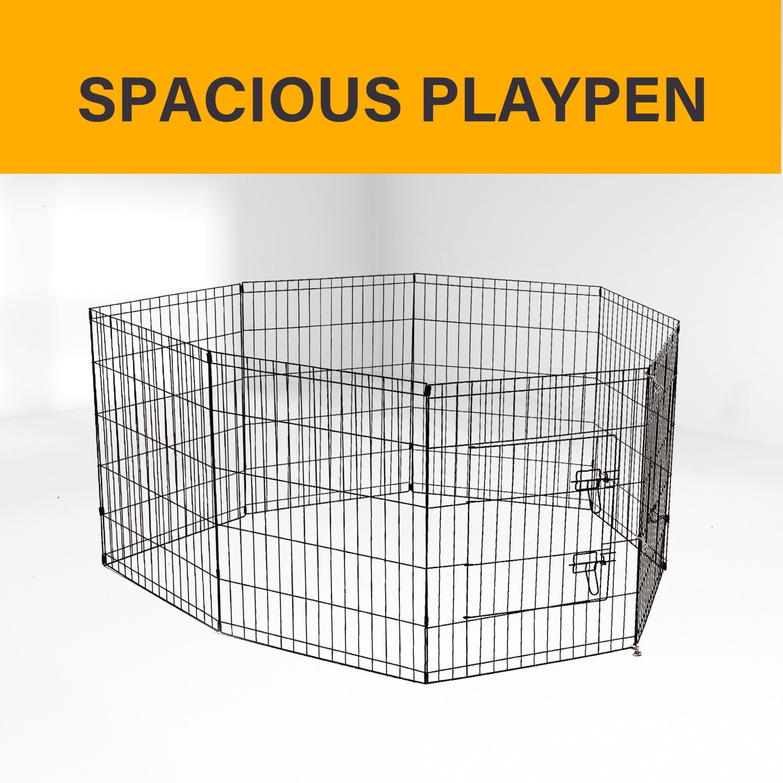 4Paws 8 Panel Playpen Puppy Exercise Fence Cage Enclosure Pets Black All Sizes - 30" - Black