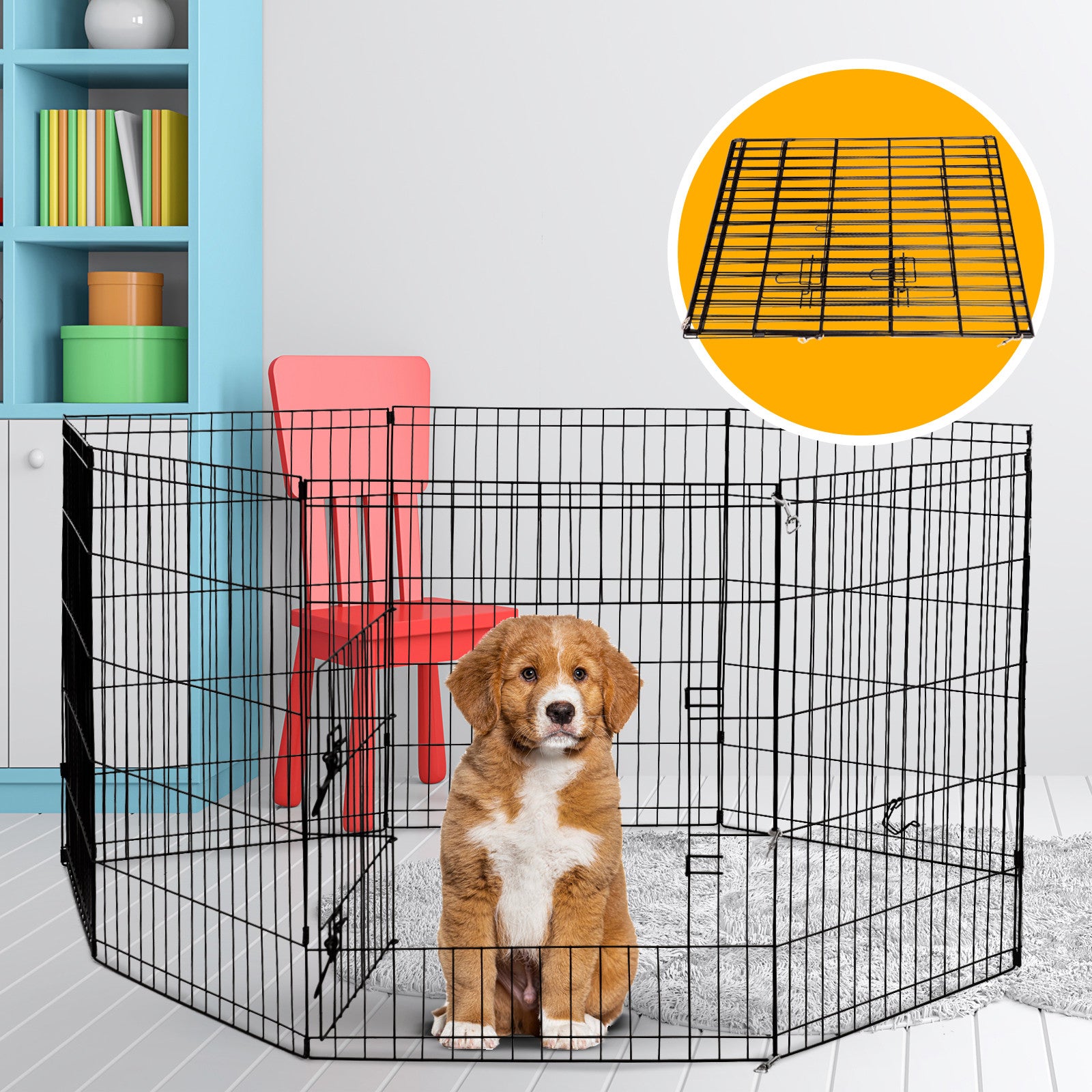 4Paws 8 Panel Playpen Puppy Exercise Fence Cage Enclosure Pets Black All Sizes - 36" - Black