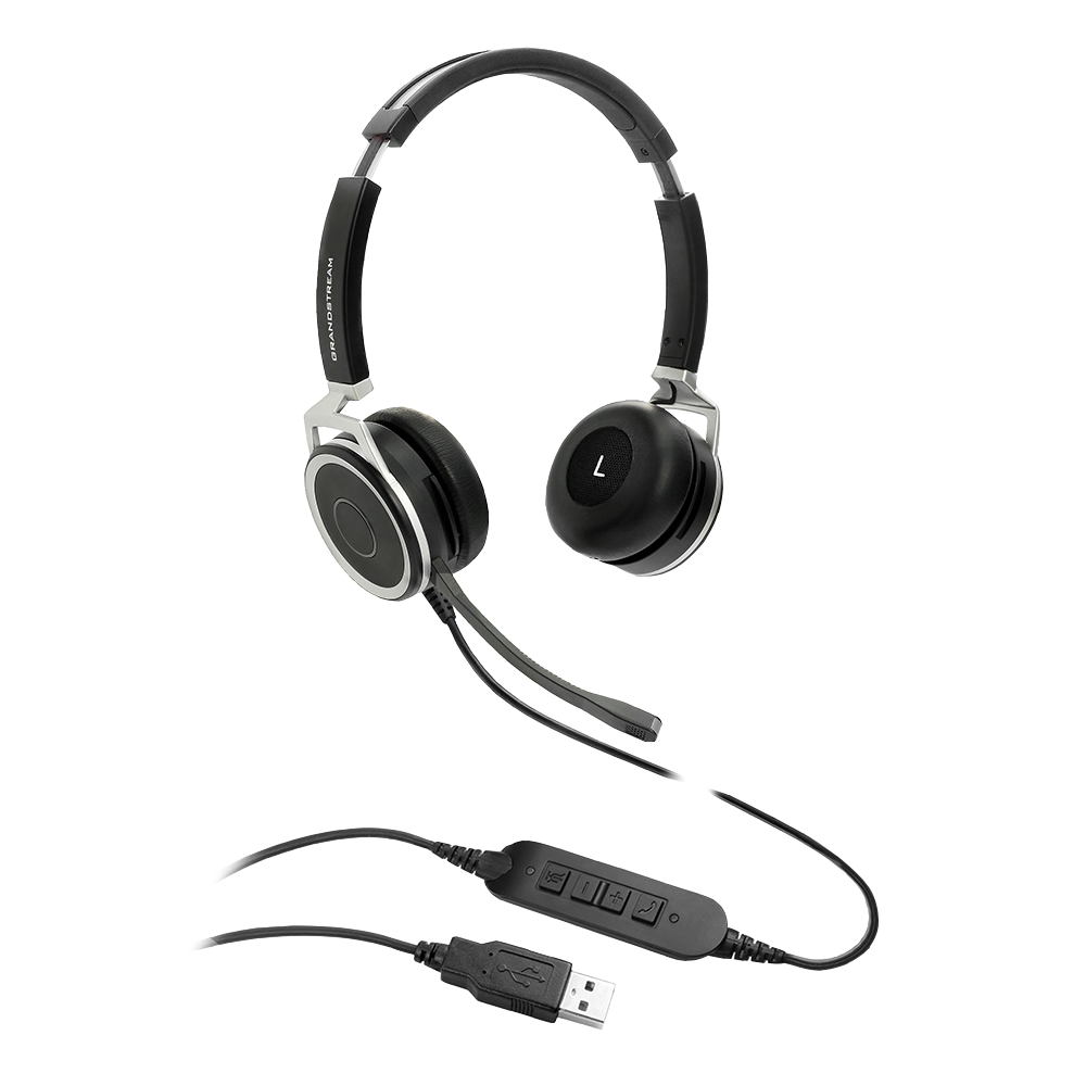 GRANDSTREAM GUV3005 Premium Dual Ear USB Headset, Busy Light, Noise Canceling Microphone, HD Audio, 2m USB Cable, Suits Teams, Zoom, 3CX