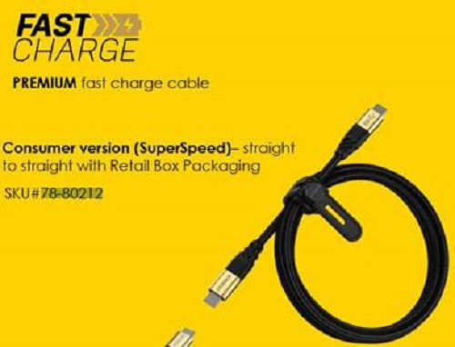 OTTERBOX USB 3.2 GEN 1 CABLE STRAIGHT-TO-STRAIGHT BLACK SHIMMER - USB-C TO USB- C, PREMIUM FAST CHARGE CABLE