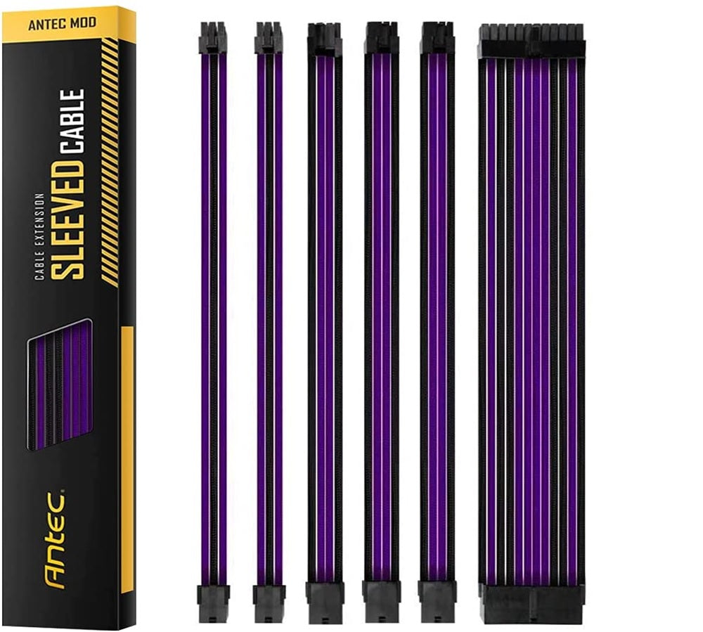 ANTEC PSU - Sleeved Extension Cable Kit V2 - Purple / Black. 24PIN ATX, 4+4 EPS, 8PIN PCI-E, 6PIN PCI-E, Compatible with Standard PSU