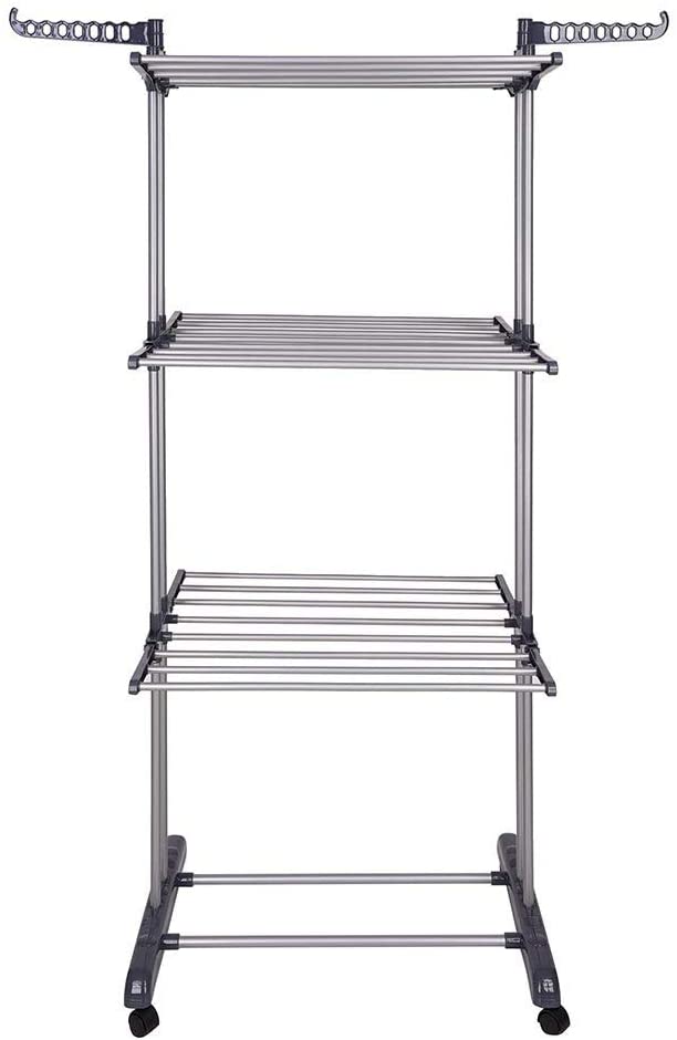 3 Tier Foldable Clothes Drying Rack for Laundry Dryer with Hanger Stand Rail Indoor