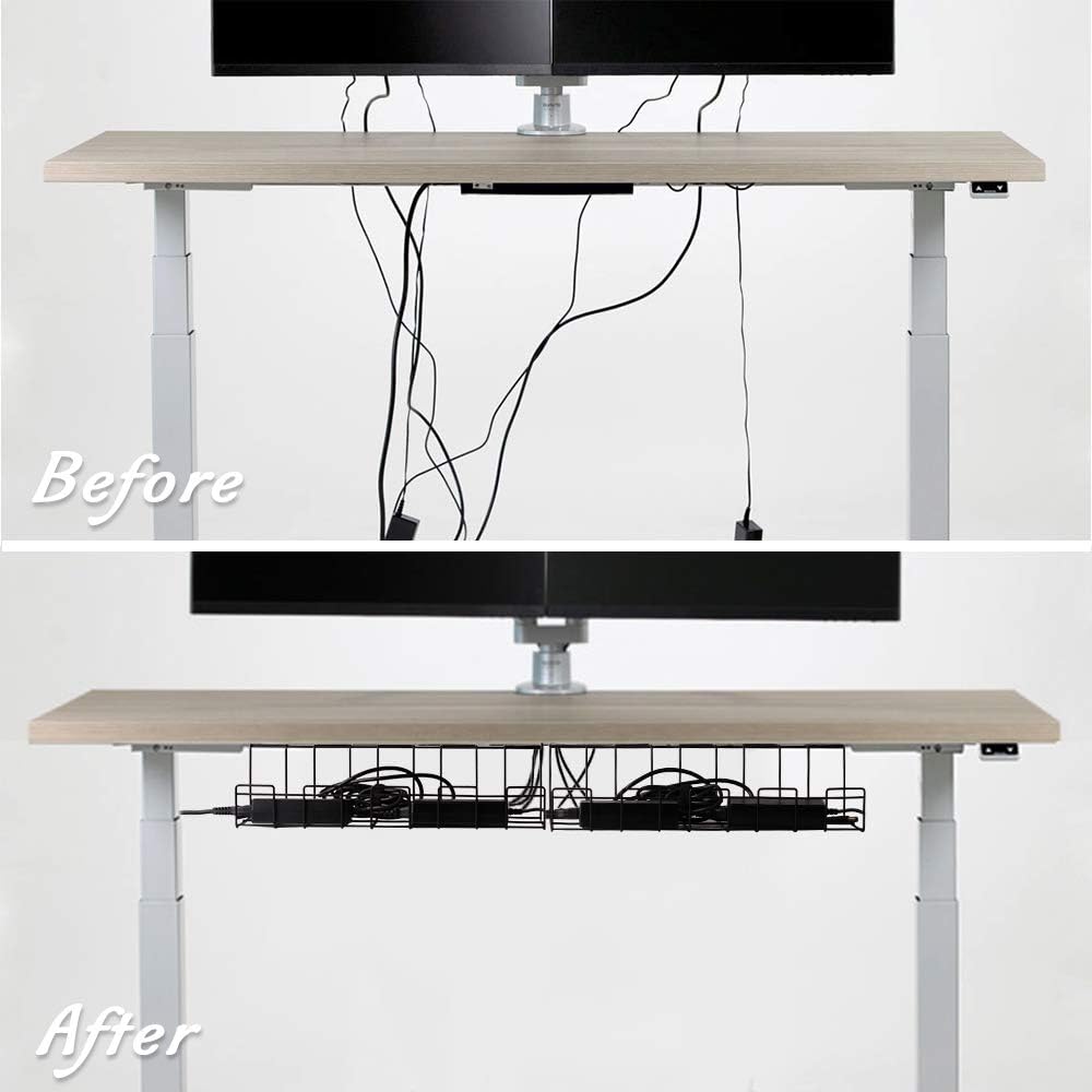 2 Pack Under Desk Cable Management Tray, Black