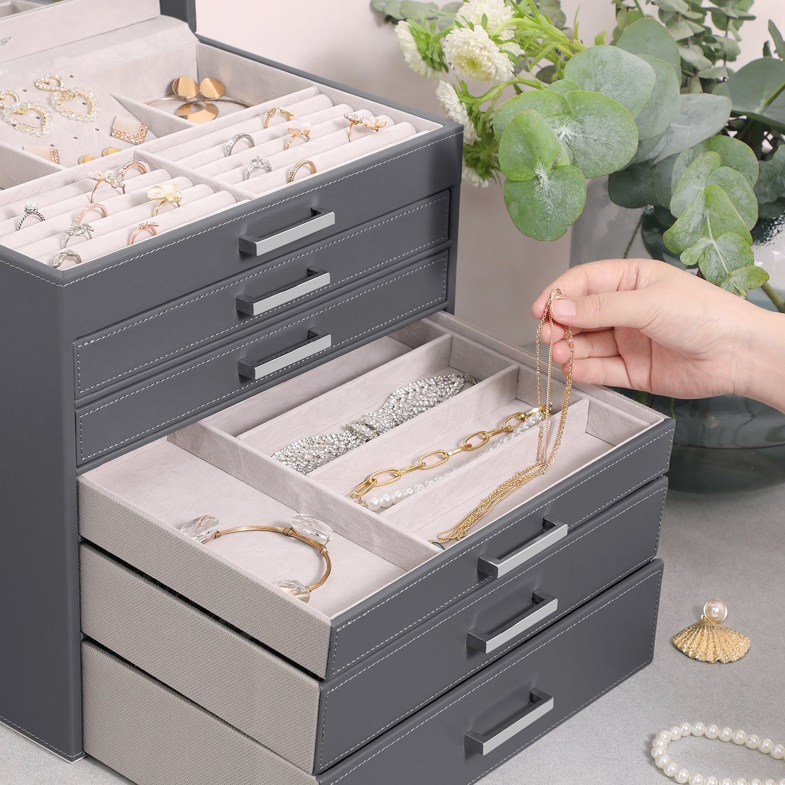 Jewellery White Box, 6 Layers, 5 Drawers