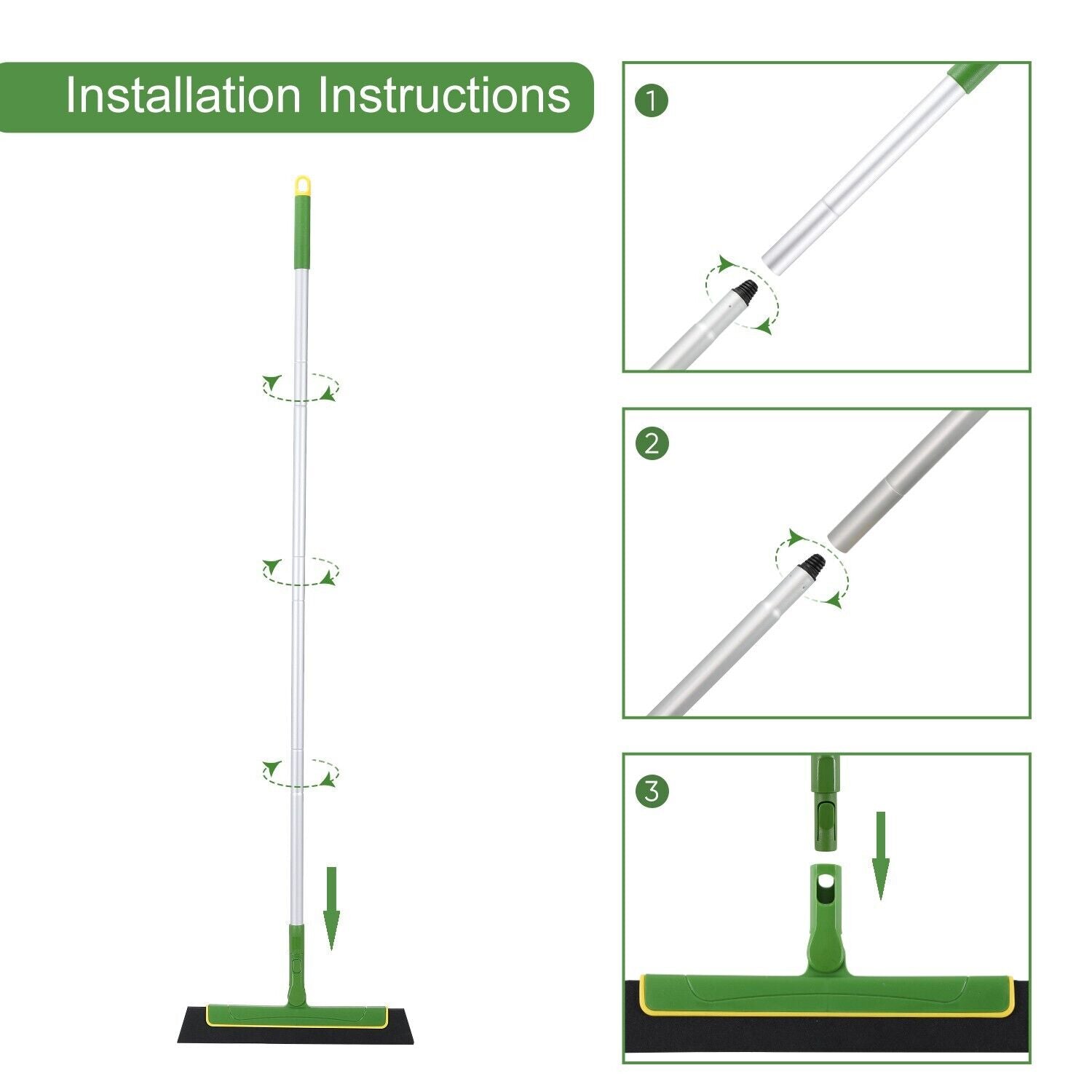 Green Floor Squeegee WiperBroom Floor Tile Cleaning Household Extendable Handle