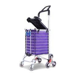 GOMINIMO Foldable Aluminum Shopping Trolley Cart with Wheels and Lids (Purple and Silver)