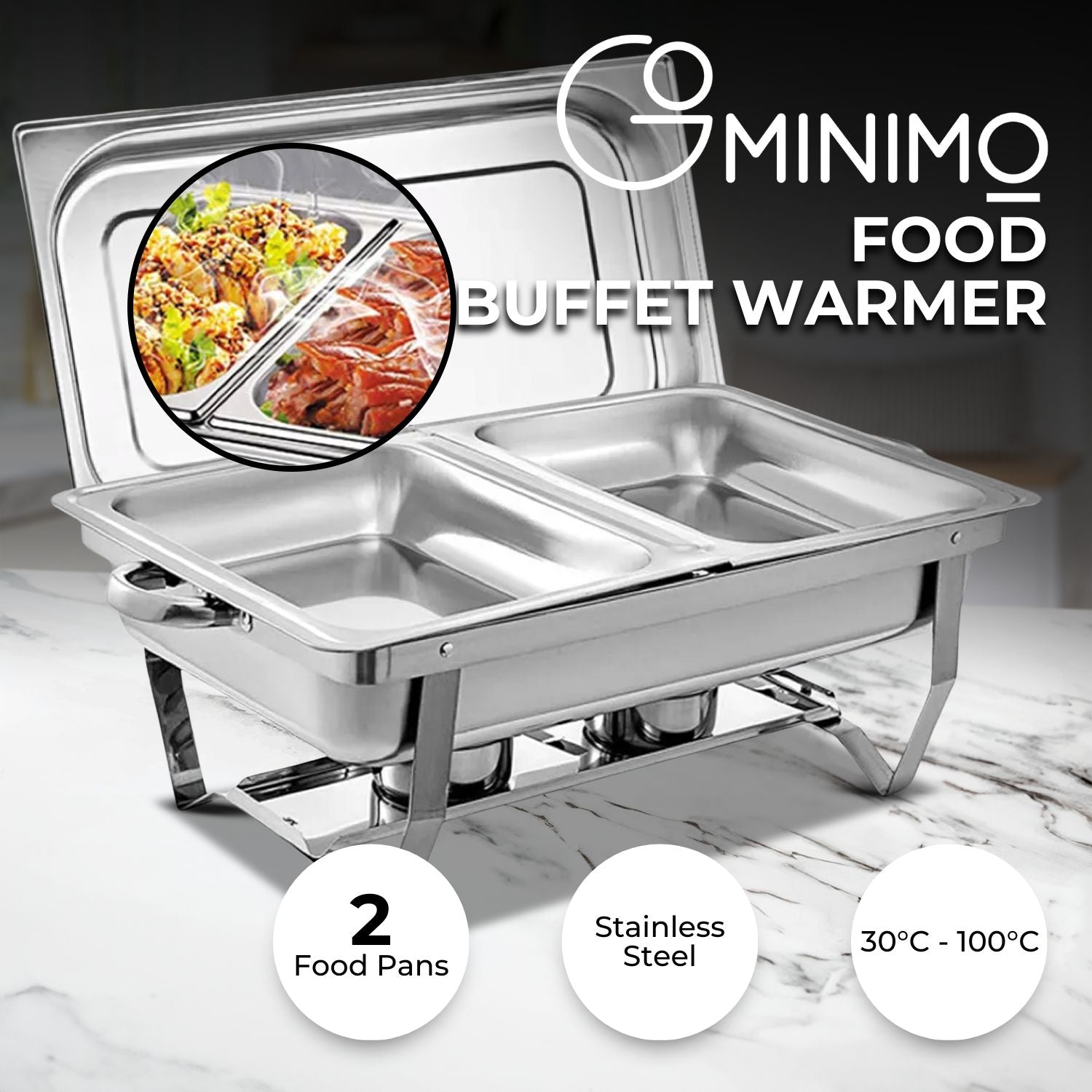 GOMINIMO 9L Chafing Dish Stainless Steel Food Buffet Warmer Pan (2x4.5L Dual Trays)