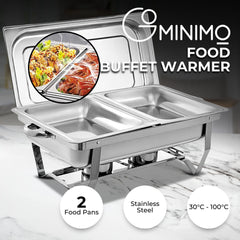 GOMINIMO 9L Chafing Dish Stainless Steel Food Buffet Warmer Pan (2x4.5L Dual Trays)