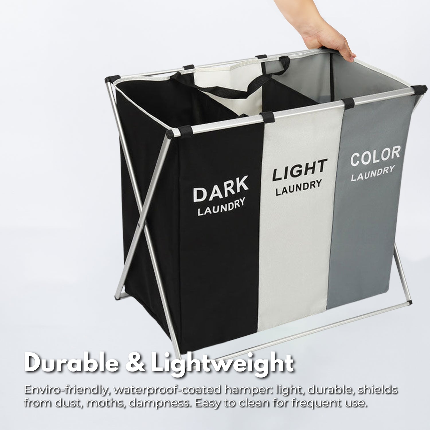 GOMINIMO 135L Foldable Laundry Cloth Hamper with 3 Sections (White+Grey+Black)