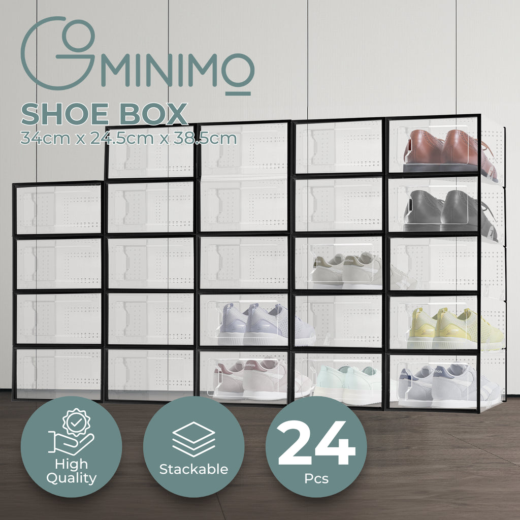 GOMINIMO Plastic Shoe Box 24PCS Medium Size Premium (Black)