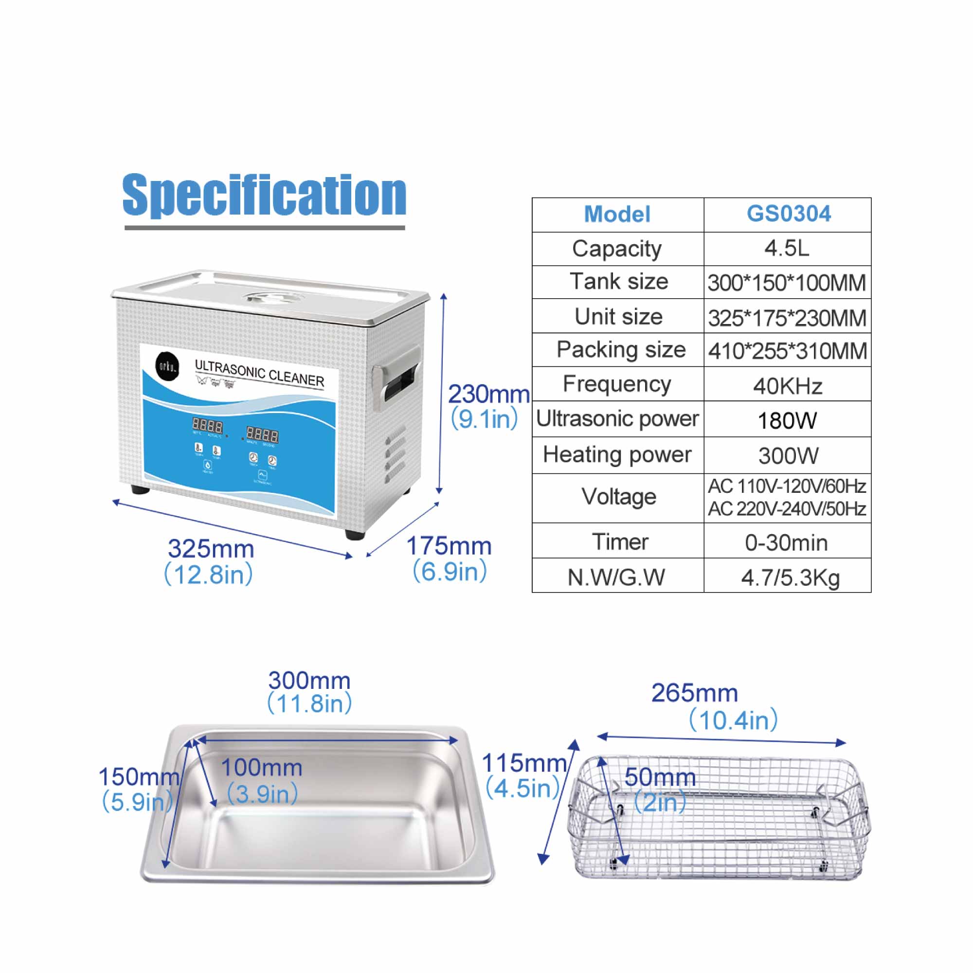 4.5L Digital Ultrasonic Cleaner - Ultra Sonic Bath Jewellery Cleaning