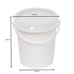 10x 1.2L Plastic Buckets + Lids - Food Grade Empty White Tub With Handle