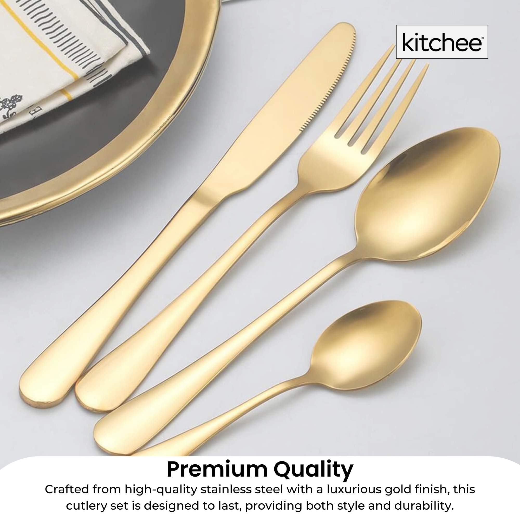 16 Piece Gold Cutlery Set - Stainless Steel Flatware Knife Fork Spoon Gift Box