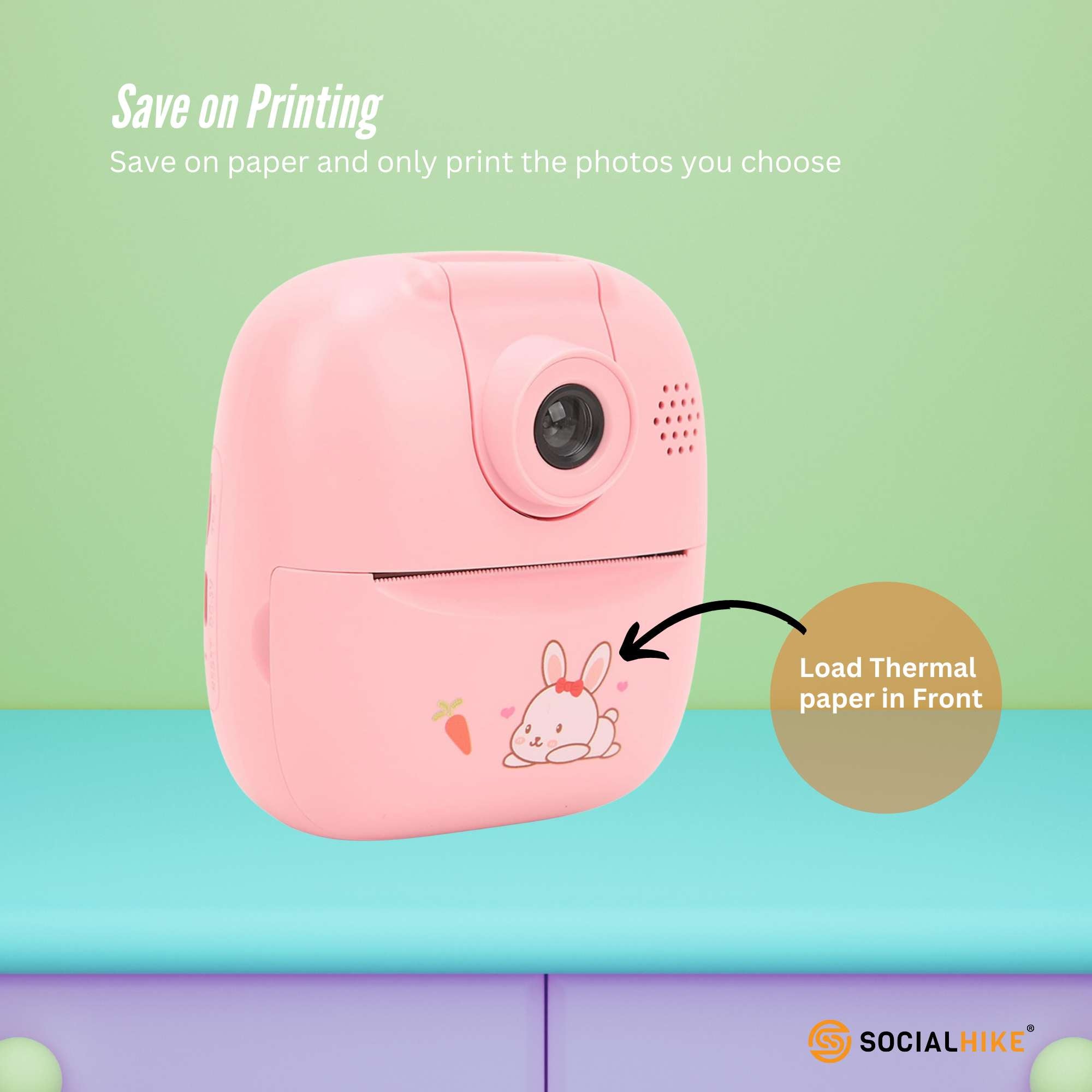 Kids Rechargeable Instant Print Camera Pink - Digital Thermal Photo Video MP3