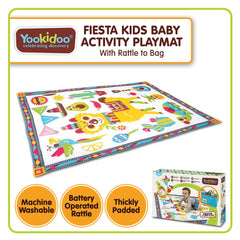 Yookidoo Fiesta Kids Baby Activity Playmat To Bag With Musical Rattle Padded