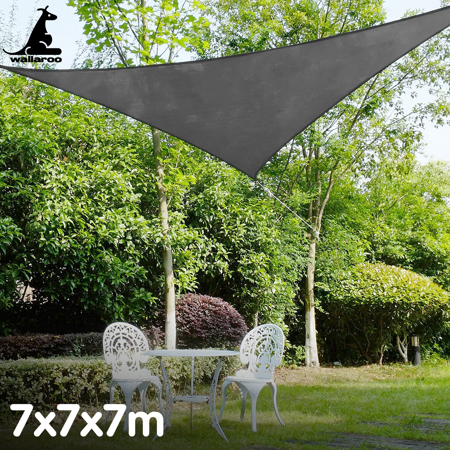 Wallaroo Outdoor Sun Shade Sail Canopy Grey Triangle 7 x 7 x 7M