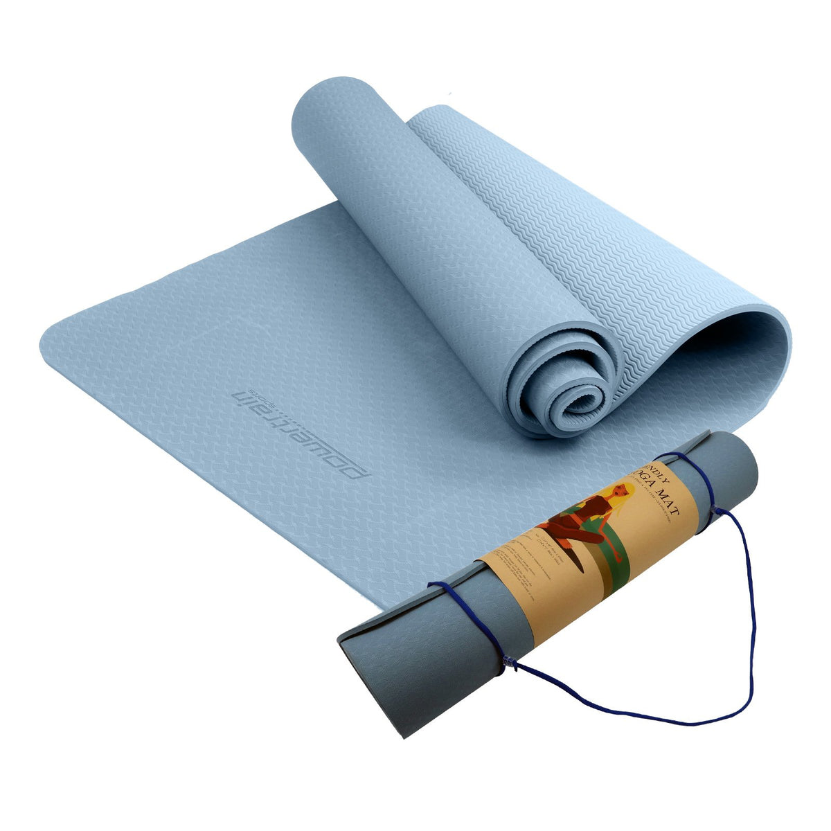 Powertrain Eco-friendly Dual Layer 6mm Yoga Mat | Sky Blue | Non-slip Surface And Carry Strap For Ultimate Comfort And Portability