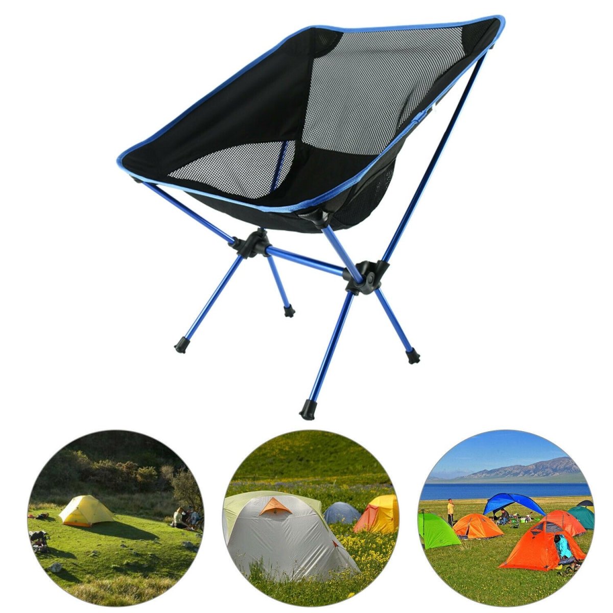 Ultralight Aluminum Alloy Folding Camping Camp Chair Outdoor Hiking Patio Backpacking Full Blue