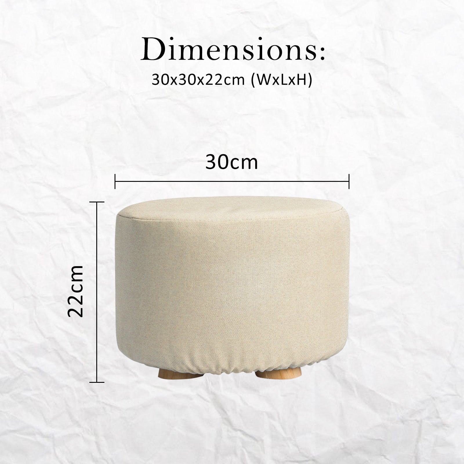 2X Fabric Ottoman Round Wooden Leg Foot Stool - BEIGE