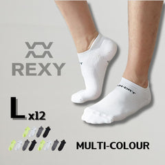 12X Rexy Seamless Sport Sneakers Socks Large Non-Slip Heel Tab MULTI COLOUR