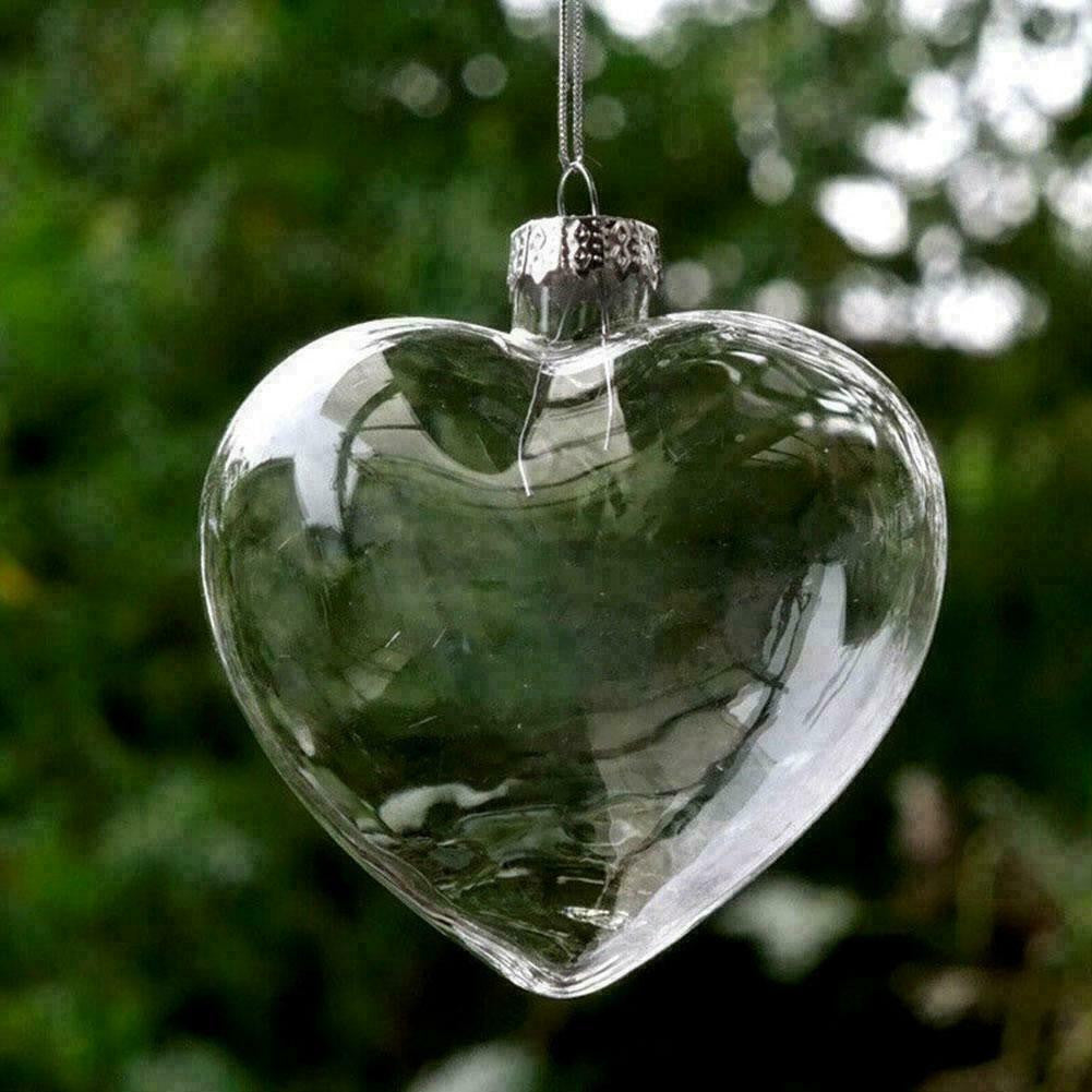 10 Pack Iridescent Glass Heart Ornaments Fillable Baubles for Christmas Party Wedding DIY Craft Decorations