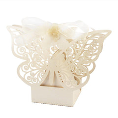 50 Piece Pack - Ivory Cream Butterfly Wedding Engagement Party Bomboniere Favour Lolly Gift Almond Card Box