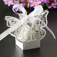 50 Piece Pack - Ivory Cream Butterfly Wedding Engagement Party Bomboniere Favour Lolly Gift Almond Card Box