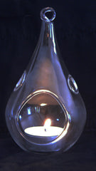 4 Pack of Hanging Clear Glass Tealight Candle Holder Tear Drop Pear Hour Glass Shape - 20cm High Terrarium Plant Mini Garden Holder Decoration Craft Gift